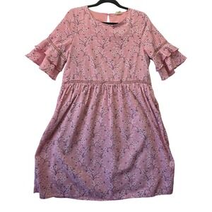 Hidden Alley Pink‎ Floral Ruffle Sleeve Babydoll Dress L Cottagecore